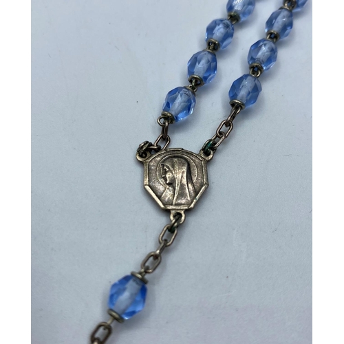 623 - Silver rosary with pale blue clear stones, 26