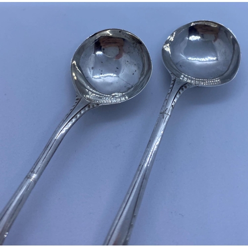 629 - Pair of Larger than normal Silver Salt spoons, late 18th century ,circular bowls ,hallmarks almost r... 