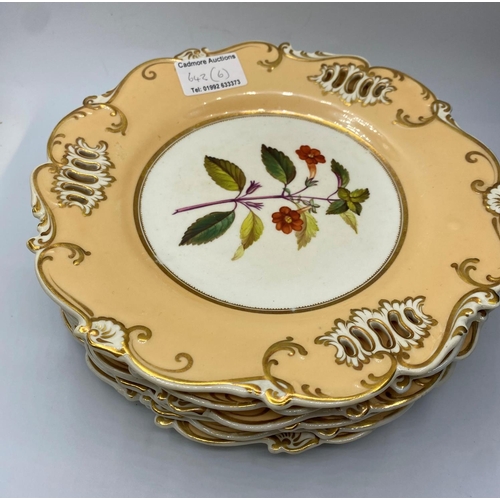 643 - Set of 6 Daniel pierced border plates,floral pattern to centre, some wear on inner circle gilding. (... 