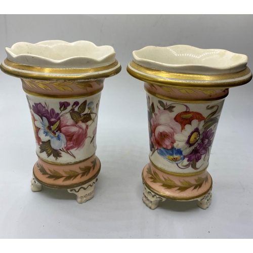 664 - Pair of Daniel 3 footed vases slight gilt rub in fair condition