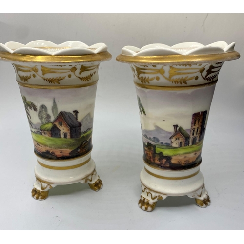 667 - Pair of Daniel 3 footed vases, some age related wear, 13cm tall (2)