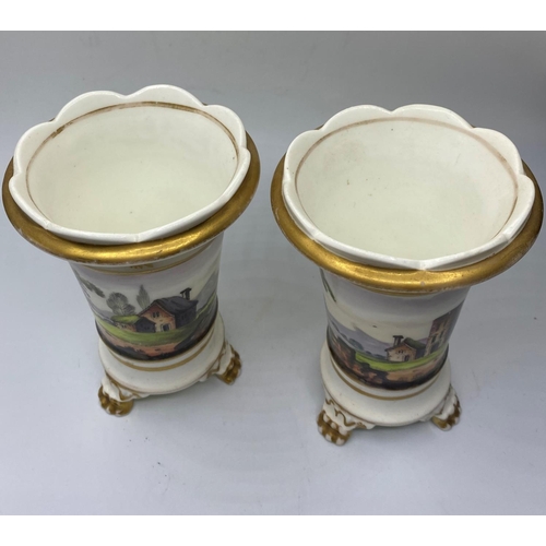 667 - Pair of Daniel 3 footed vases, some age related wear, 13cm tall (2)