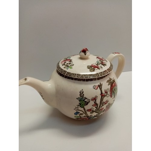 93 - Vintage Johnson Bros Teapot & Creamer Hand Etched.