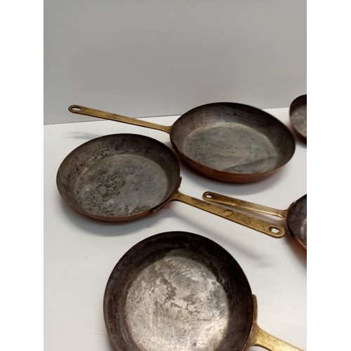 32 - Set of 5 Brass and Copper Vintage Skillets.