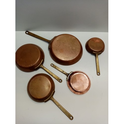 32 - Set of 5 Brass and Copper Vintage Skillets.