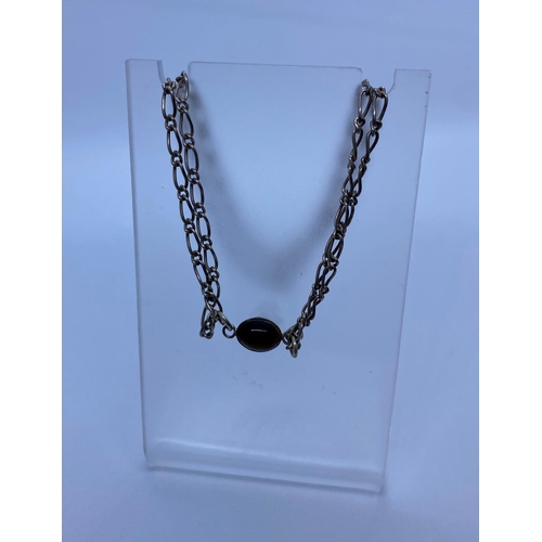 52 - A Dainty Silver Bracelet. Having Twin Chain Link Strands and a Tigers Eye Centre Piece. Marked as 92... 