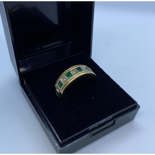 78 - Stone Set Gold Ring Having Emeralds and Diamonds to Top in a Half Eternity Type Setting. 9 Carat Gol... 