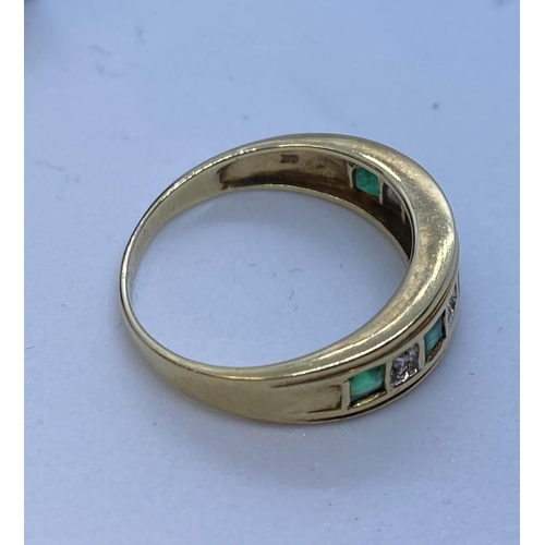 78 - Stone Set Gold Ring Having Emeralds and Diamonds to Top in a Half Eternity Type Setting. 9 Carat Gol... 