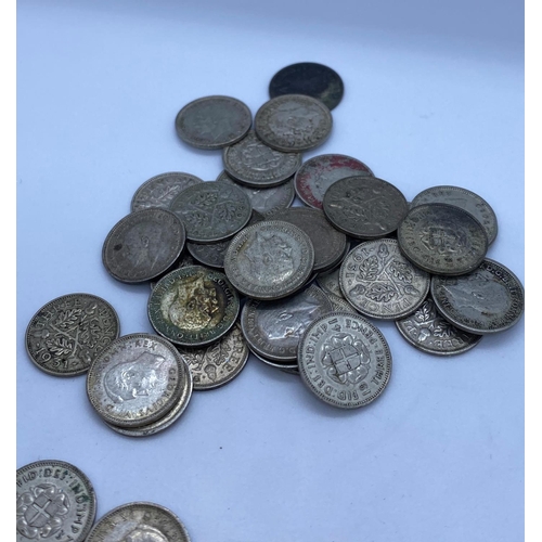 88 - 40 assorted Silver Threepence Pieces. Mostly 1930's Few 1940's.