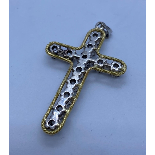 174 - Vintage 18ct White & Yellow Gold Cross with Diamonds (Over 2k in Total) 4.5cm in Length.