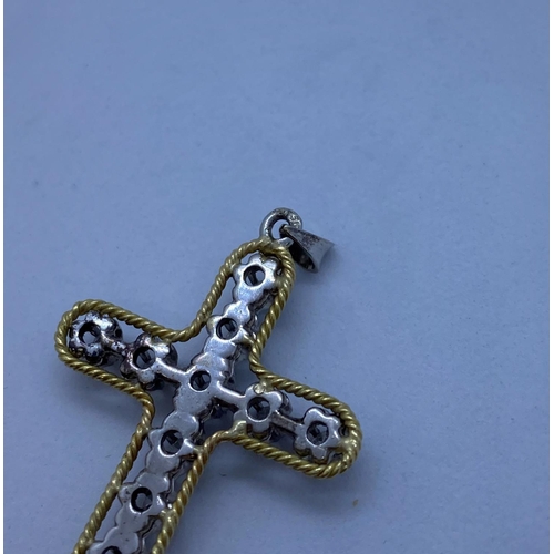 174 - Vintage 18ct White & Yellow Gold Cross with Diamonds (Over 2k in Total) 4.5cm in Length.