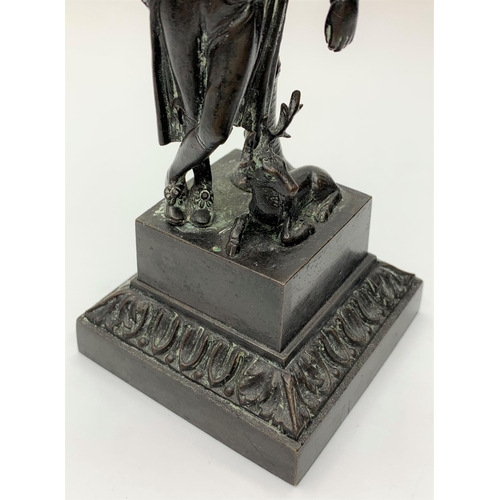 175 - Small bronze statue of a man and deer, 14cms tall and weighs 564g.