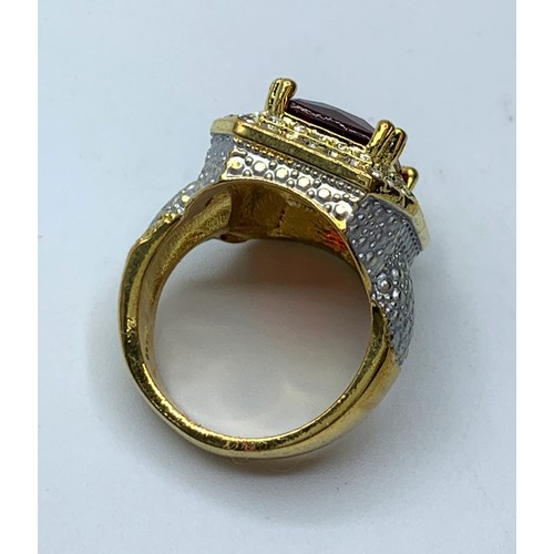 77 - A Silver (Marked 925) and 18K Gold Filled with Red and Clear Stones Presented in a 