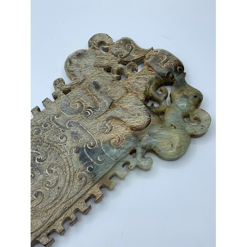 75 - An Antique Chinese Ceremonial Jade Dagger (Jade Ge) Extensive Secondary Mineralisation in Indicative... 