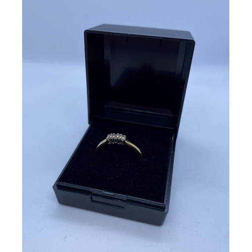 266 - 18ct French Gold & Diamond Ring. Having 3 Small Claw Set Diamonds, 1.8g, Size P.