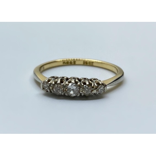 268 - 18ct Gold Ring with 5 Small Diamonds. 2.7g, Size P/Q.