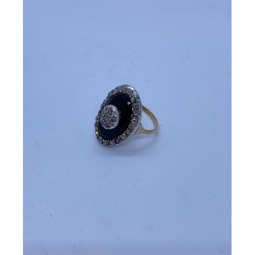 270 - Vintage Black Onyx and Diamond Ring (2kt in Total) 6.3g, Size N.