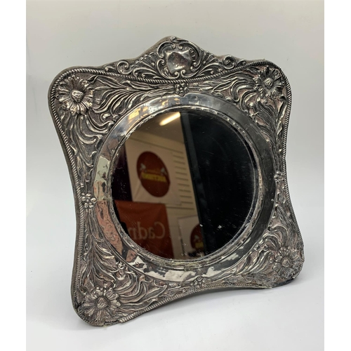 273 - Victorian ornate silver framed mirror 18x20cms, weighs 260g