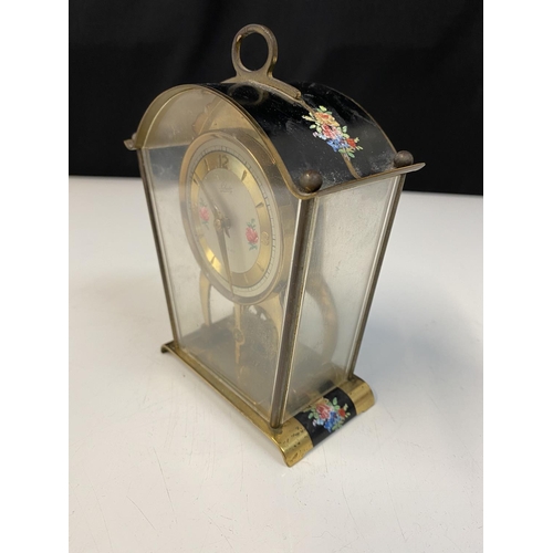 346 - Schatz Sohne #59 German 8-Day Brass Skeleton Carriage Clock. With floral numeral dial, open escapeme... 