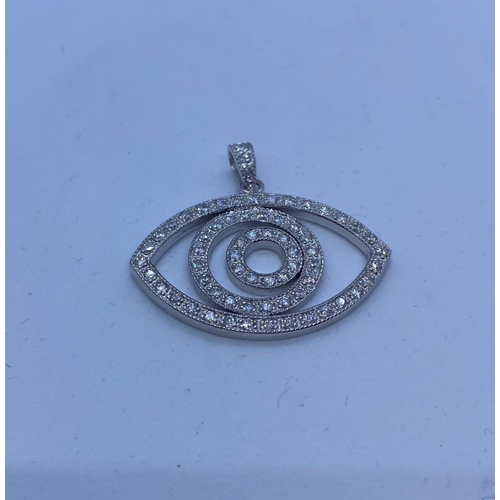 363 - Stone Set Silver Eye Pendant , 6.2g, 3.5cm Wide.