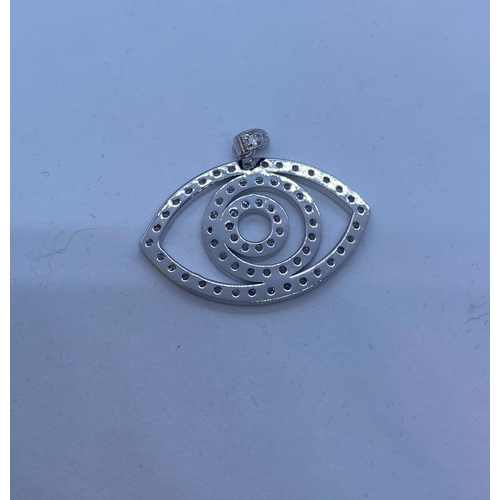 363 - Stone Set Silver Eye Pendant , 6.2g, 3.5cm Wide.