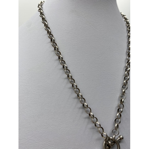 370 - Silver T Bar Chain with Square Pendant, 13.5g, 38cms.