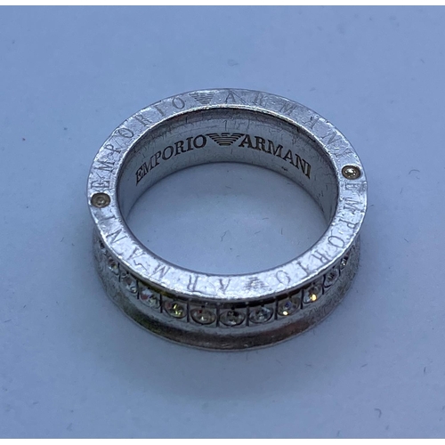 516 - Vintage Silver Armani Ring. 
Zirconias around the entire band .'Emporio Armani' to Side of Ring and ... 