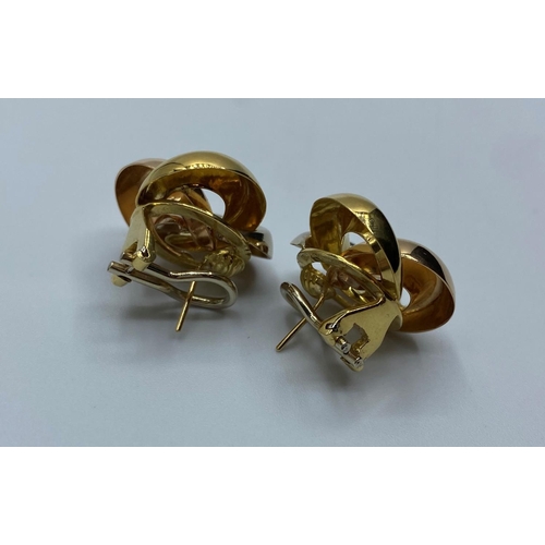 563 - 18ct 3 colour gold classic knot shape earrings, weight 13.1g