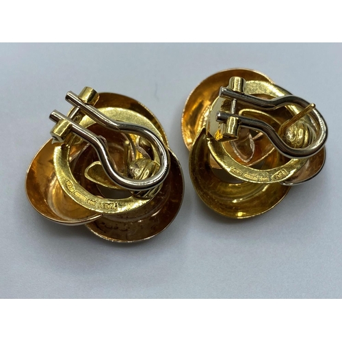 563 - 18ct 3 colour gold classic knot shape earrings, weight 13.1g