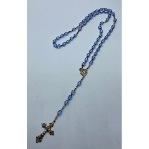 623 - Silver rosary with pale blue clear stones, 26