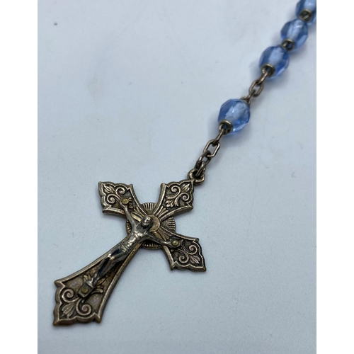 623 - Silver rosary with pale blue clear stones, 26