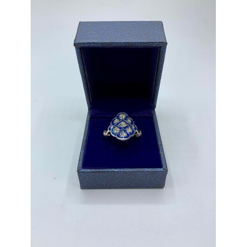 113 - Blue Silver Kite Art Deco Style Dress Ring, 5.3g, Size I/J.