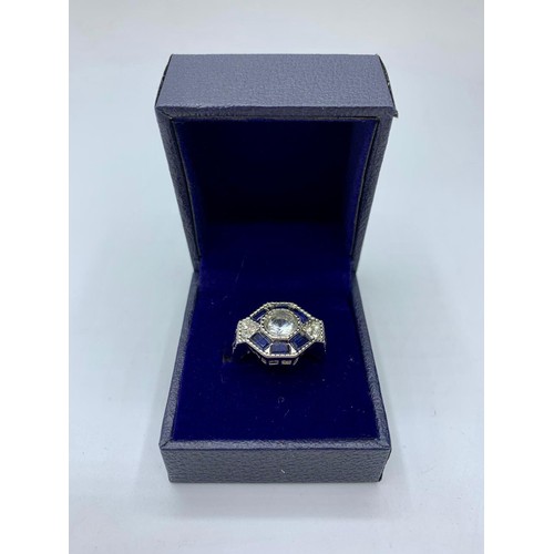 130 - Blue Hexagon Solitaire Dress Ring, 5.1g, Size N