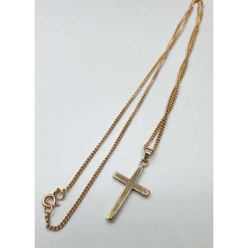 120 - 9ct Gold Cross and Chain. Chain 20” (50cm) Long Approx. Combined Weight 5.4 Grams Approx.