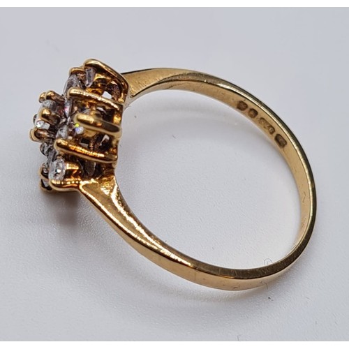 137 - 9ct Gold Stone Set Ring Having A Cluster Setting of Sparkling Clear Stones. Full UK Hallmark, Size M... 