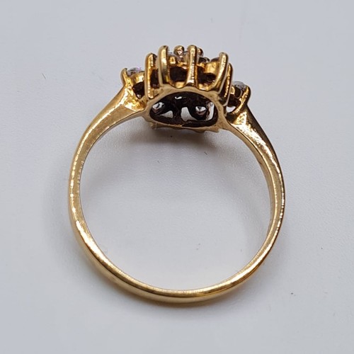 137 - 9ct Gold Stone Set Ring Having A Cluster Setting of Sparkling Clear Stones. Full UK Hallmark, Size M... 