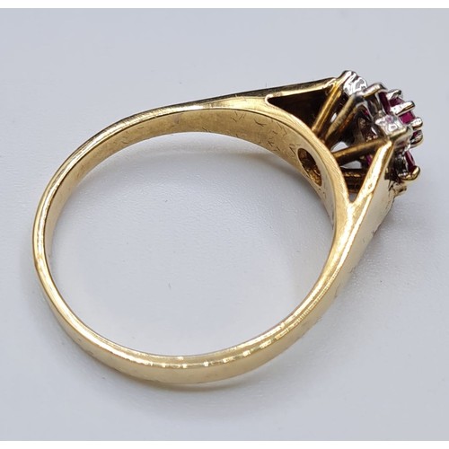 171 - 9ct Gold Ruby and Diamond Stone Set Ring. Full UK Hallmark, Size N, 3.1 Grams.