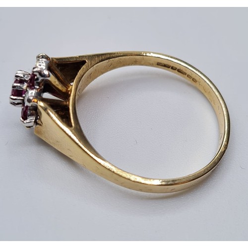 171 - 9ct Gold Ruby and Diamond Stone Set Ring. Full UK Hallmark, Size N, 3.1 Grams.