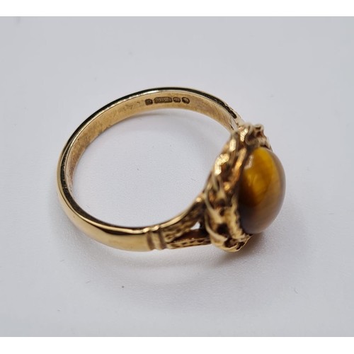 177 - 9ct Gold  Ring Having an Oval Tigers Eye Cabochon to Top of Mount. Full UK Hallmark, Size O/P, 3.9 G... 