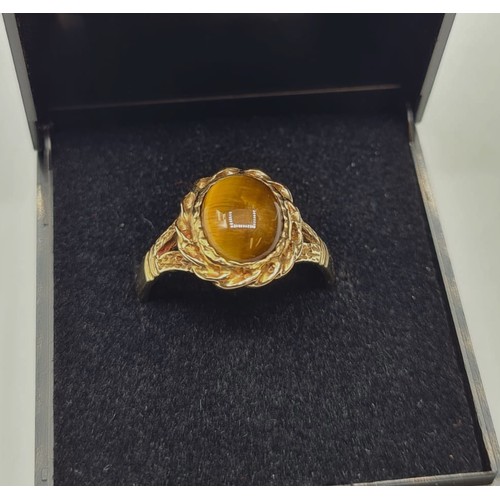 177 - 9ct Gold  Ring Having an Oval Tigers Eye Cabochon to Top of Mount. Full UK Hallmark, Size O/P, 3.9 G... 