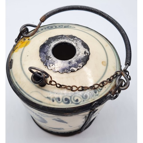 218 - Antique Ceramic Opium Pot. Some Metal Parts are Well Used. The Actual Pot is in Good Condition with ... 