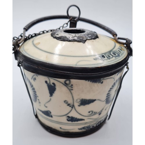 218 - Antique Ceramic Opium Pot. Some Metal Parts are Well Used. The Actual Pot is in Good Condition with ... 