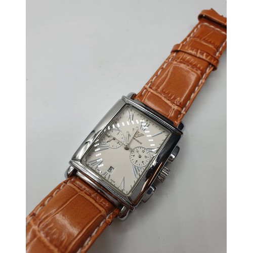 224 - Emporio Armani Wristwatch. Square Face. Leather Strap, Perfect Working Order, Possibly Facsimile (Co... 