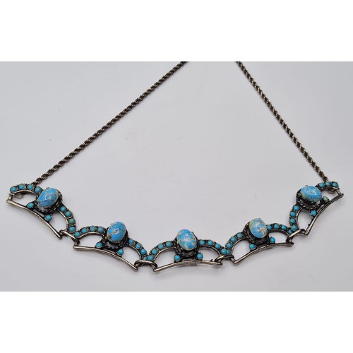 233 - Silver Necklace with Turquoise ‘Duck Egg’ Stones and turquoise seed Pearls . Marked 925 Silver, 18” ... 