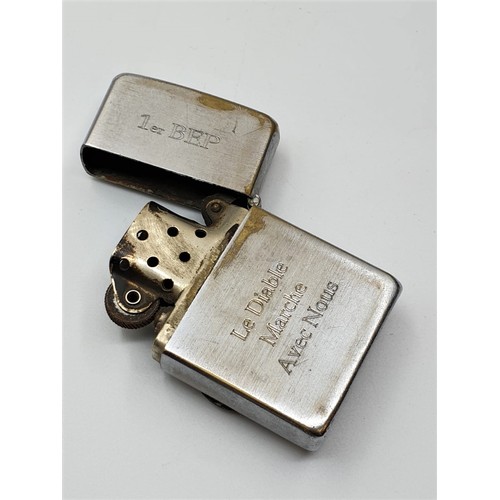 28 - Original 1950’s Zippo Lighter Engraved “Indo China” 1953-54. “The Devil Rides With Us”