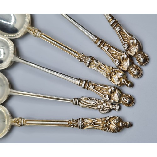 237 - Antique Silver Disciple Teaspoons, Clear Hallmark for Issac Ellis & Sons Sheffield 1904, 6 Pieces, S... 