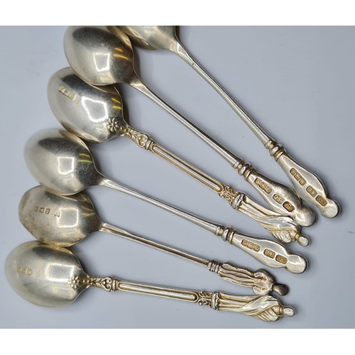 237 - Antique Silver Disciple Teaspoons, Clear Hallmark for Issac Ellis & Sons Sheffield 1904, 6 Pieces, S... 