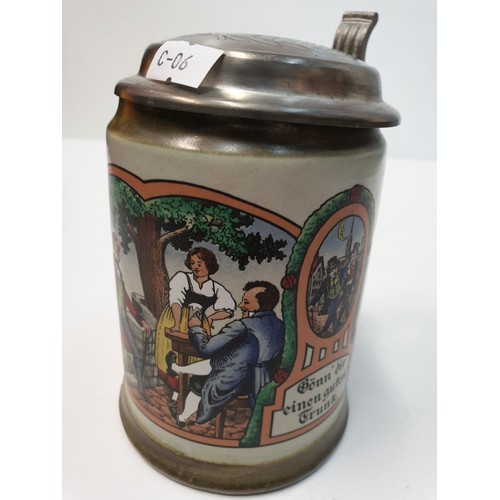 44 - WW2 German Lidded Stein,repaired  to base and handle.