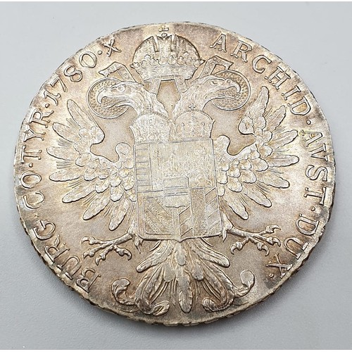 242 - Silver Maria Theresa Thaler Coin 1780. Skilfully hand coloured with an enamel to one side.