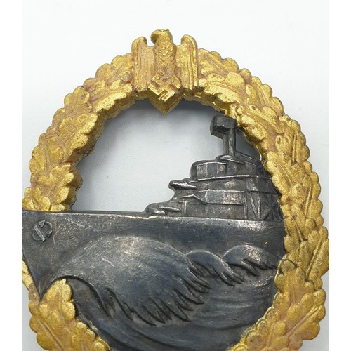 49 - WW2 German Kriegsmarine Destroyer Badge. Late War Ersatz type in painted Tombac. Maker Freidrich Ort... 